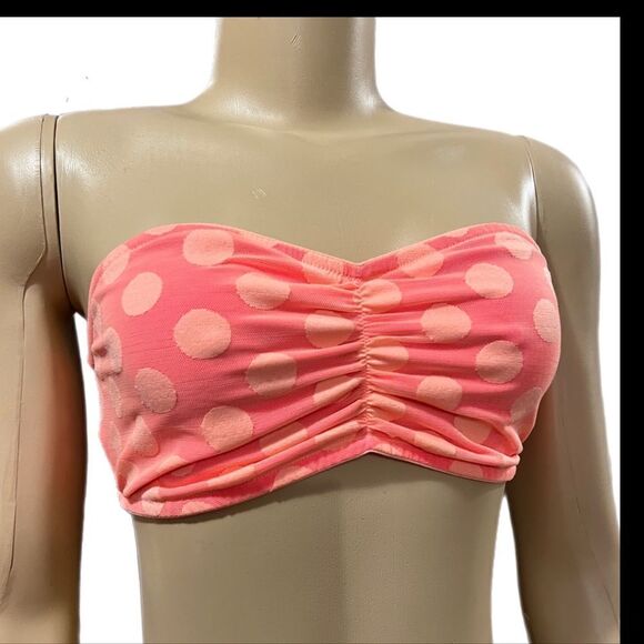 Victorias Secret Pink Strapless Ruched Lace Bandeau Bralette bra Coral Medium - Picture 5 of 7